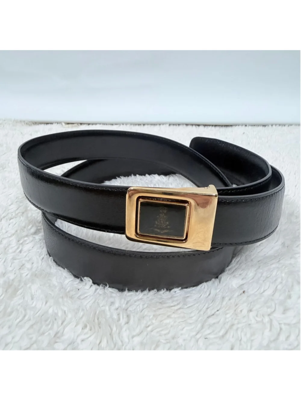 Sporrong Sweden Black Leather Dress Belt Swedish Crown Crest Buckle Size 38-40